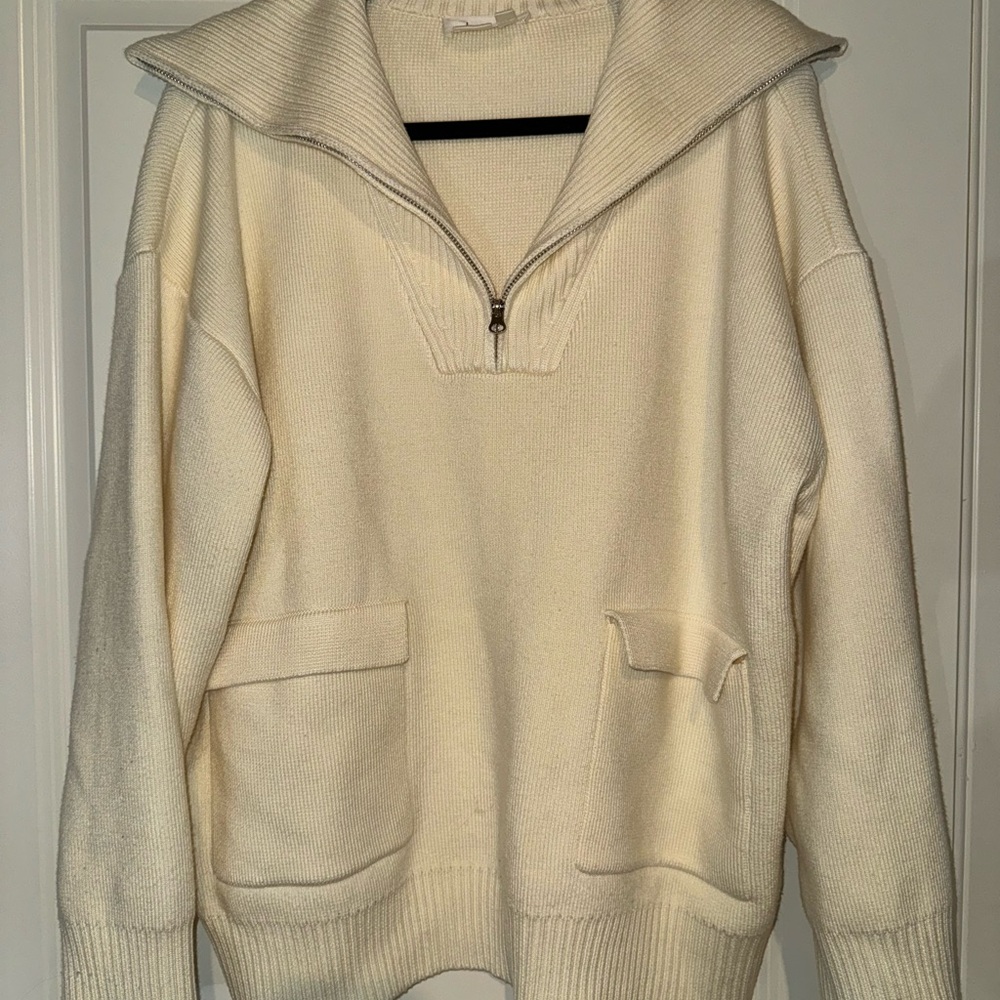 Anthropologie Cream Zip-Up Sweater